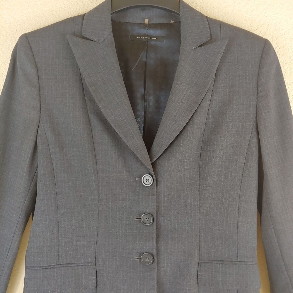 Elie Tahari wool blazer gray color classic fit casual jacket office career sz 6 - Picture 8 of 12